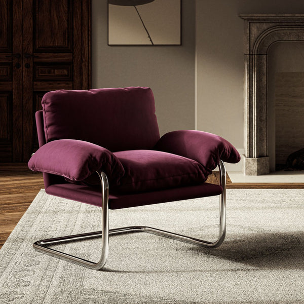 Modway Furniture Ansel Performance Velvet Accent Chair - Vintage-Inspired Comfort with Modern Stainless Steel Design Mulberry EEI-7181-MUL