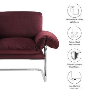Modway Furniture Ansel Performance Velvet Accent Chair - Vintage-Inspired Comfort with Modern Stainless Steel Design Mulberry EEI-7181-MUL