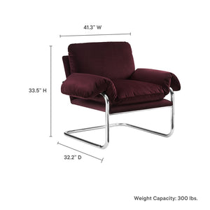 Modway Furniture Ansel Performance Velvet Accent Chair - Vintage-Inspired Comfort with Modern Stainless Steel Design Mulberry EEI-7181-MUL