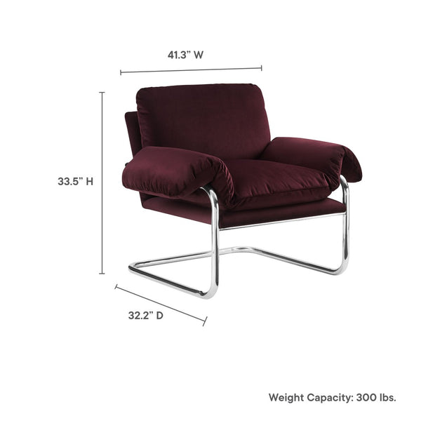Modway Furniture Ansel Performance Velvet Accent Chair - Vintage-Inspired Comfort with Modern Stainless Steel Design Mulberry EEI-7181-MUL