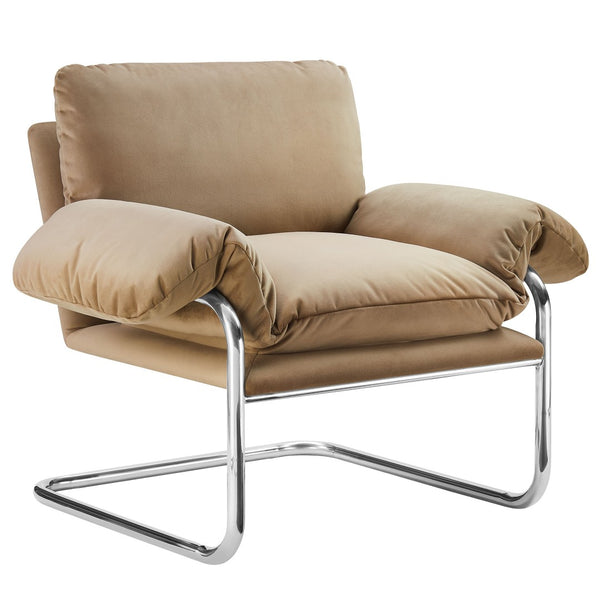 Modway Furniture Ansel Performance Velvet Accent Chair - Vintage-Inspired Comfort with Modern Stainless Steel Design Taupe EEI-7181-TAU