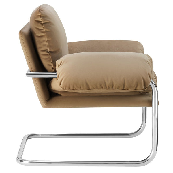 Modway Furniture Ansel Performance Velvet Accent Chair - Vintage-Inspired Comfort with Modern Stainless Steel Design Taupe EEI-7181-TAU