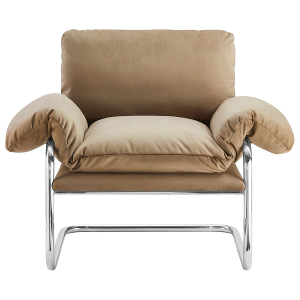 Modway Furniture Ansel Performance Velvet Accent Chair - Vintage-Inspired Comfort with Modern Stainless Steel Design Taupe EEI-7181-TAU