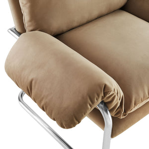 Modway Furniture Ansel Performance Velvet Accent Chair - Vintage-Inspired Comfort with Modern Stainless Steel Design Taupe EEI-7181-TAU