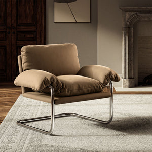 Modway Furniture Ansel Performance Velvet Accent Chair - Vintage-Inspired Comfort with Modern Stainless Steel Design Taupe EEI-7181-TAU