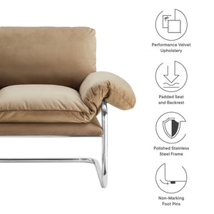 Modway Furniture Ansel Performance Velvet Accent Chair - Vintage-Inspired Comfort with Modern Stainless Steel Design Taupe EEI-7181-TAU