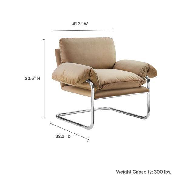 Modway Furniture Ansel Performance Velvet Accent Chair - Vintage-Inspired Comfort with Modern Stainless Steel Design Taupe EEI-7181-TAU