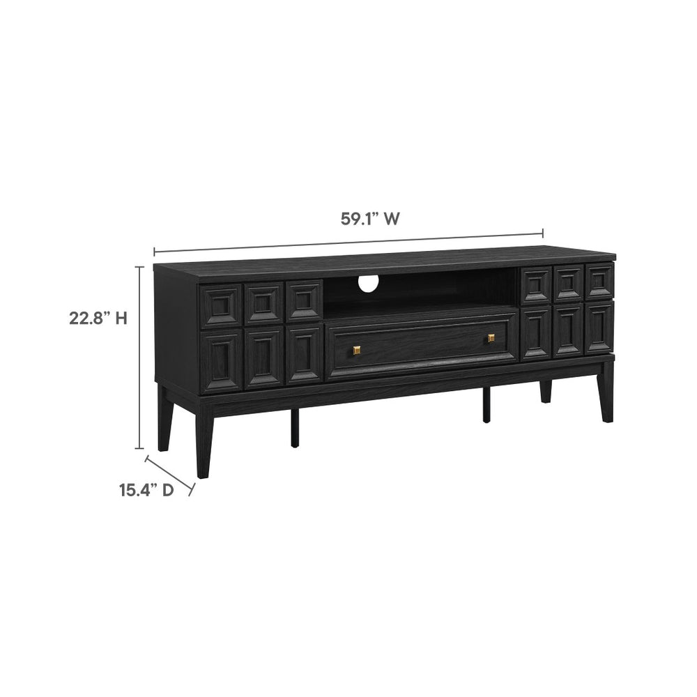 Modway Furniture Samos 59" TV Stand - Retro-Inspired Mid-Century Modern Storage Solution with Geometric Design Black EEI-7182-BLK