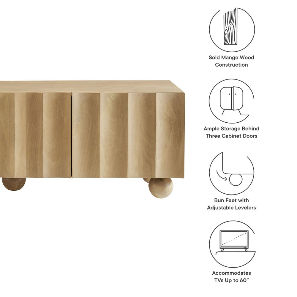 Modway Furniture Sorren Scalloped 54" Wood TV Stand - Modern Media Console with Cable Management and Stylish Storage Solutions Natural EEI-7183-NAT