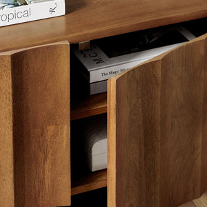 Modway Furniture Sorren Scalloped 54" Wood TV Stand - Modern Media Console with Cable Management and Stylish Storage Solutions Walnut EEI-7183-WAL