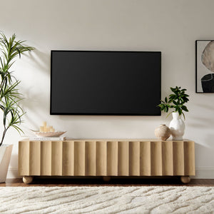 Modway Furniture Sorren Scalloped 71" Wood TV Stand - Modern Media Console with Storage & Cable Management Solution Natural EEI-7184-NAT