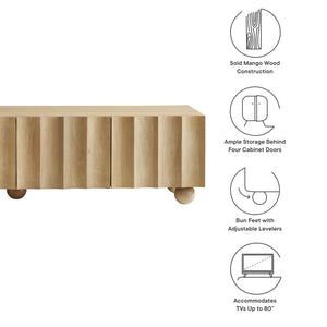 Modway Furniture Sorren Scalloped 71" Wood TV Stand - Modern Media Console with Storage & Cable Management Solution Natural EEI-7184-NAT