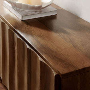 Modway Furniture Sorren Scalloped 71" Wood TV Stand - Modern Media Console with Storage & Cable Management Solution Walnut EEI-7184-WAL