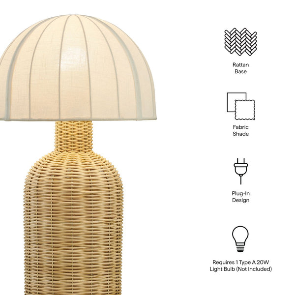 Modway Furniture Santo Rattan Table Lamp - Handwoven Dome Shade for Coastal Boho Style in Living Room & Bedroom EEI-7186-WHI-NAT
