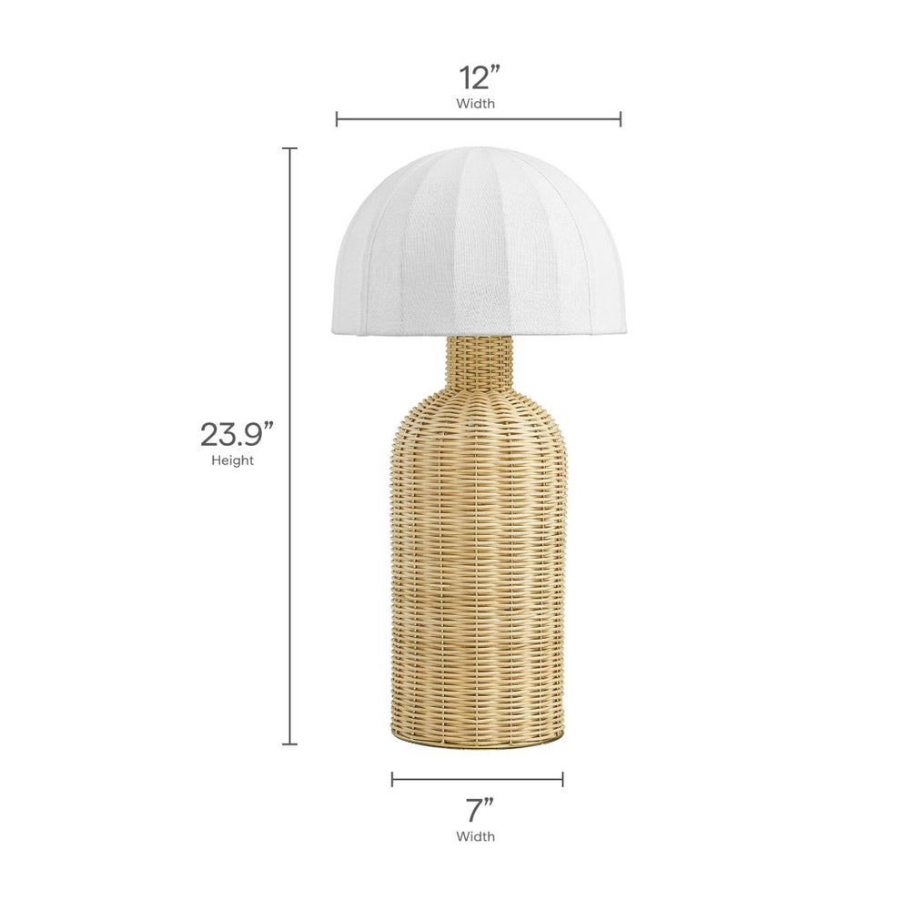 Modway Furniture Santo Rattan Table Lamp - Handwoven Dome Shade for Coastal Boho Style in Living Room & Bedroom EEI-7186-WHI-NAT