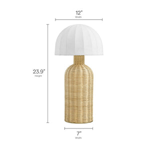 Modway Furniture Santo Rattan Table Lamp - Handwoven Dome Shade for Coastal Boho Style in Living Room & Bedroom EEI-7186-WHI-NAT