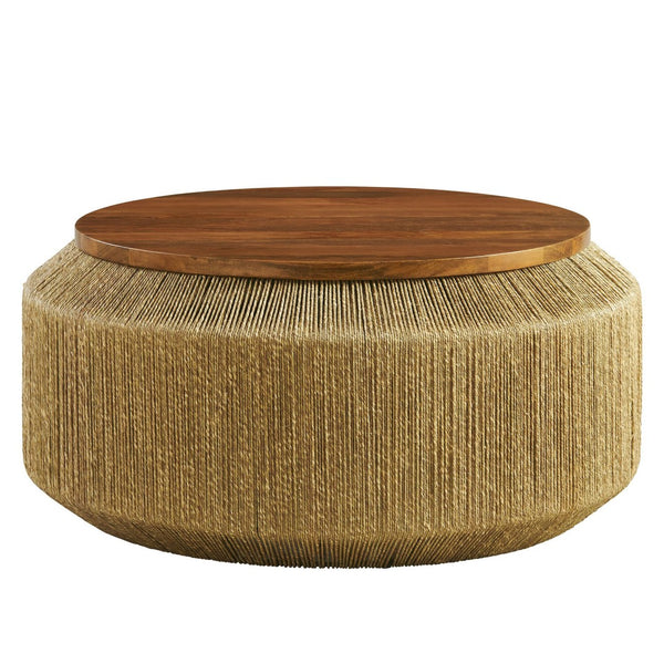 Modway Furniture Maris Seagrass and Wood Coffee Table – Handcrafted Drum-Style Centerpiece for Coastal Living Spaces EEI-7187-WAL-NAT