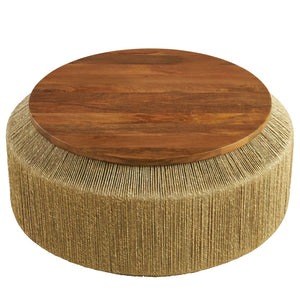 Modway Furniture Maris Seagrass and Wood Coffee Table – Handcrafted Drum-Style Centerpiece for Coastal Living Spaces EEI-7187-WAL-NAT