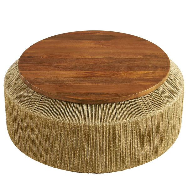 Modway Furniture Maris Seagrass and Wood Coffee Table – Handcrafted Drum-Style Centerpiece for Coastal Living Spaces EEI-7187-WAL-NAT