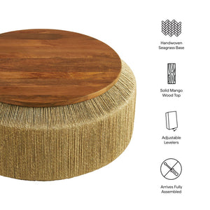 Modway Furniture Maris Seagrass and Wood Coffee Table – Handcrafted Drum-Style Centerpiece for Coastal Living Spaces EEI-7187-WAL-NAT