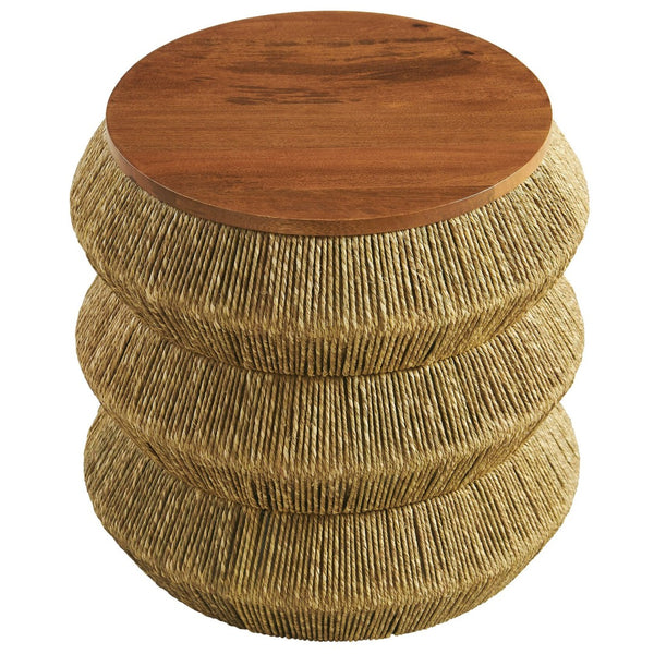 Modway Furniture Maris Coastal Seagrass and Wood End Table - Sculptural Design for Boho, Eclectic, and Modern Spaces EEI-7188-WAL-NAT