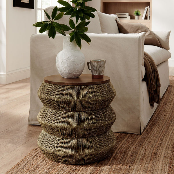 Modway Furniture Maris Coastal Seagrass and Wood End Table - Sculptural Design for Boho, Eclectic, and Modern Spaces EEI-7188-WAL-NAT