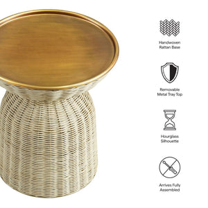 Modway Furniture Lazaro Round Rattan Side Table - Versatile Handwoven Accent with Metal Tray Top for Modern Living EEI-7189-BBR-NAT