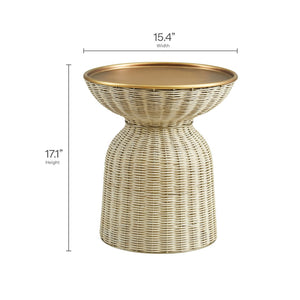 Modway Furniture Lazaro Round Rattan Side Table - Versatile Handwoven Accent with Metal Tray Top for Modern Living EEI-7189-BBR-NAT