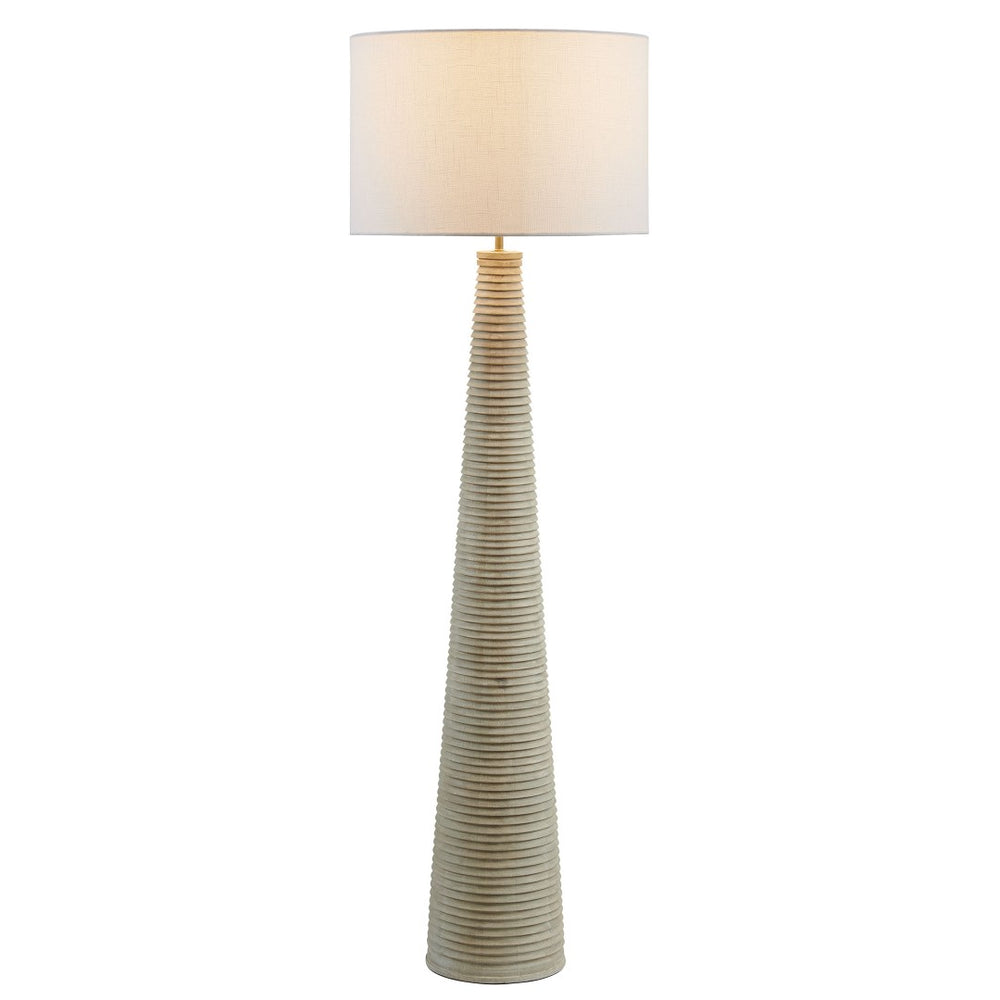 Modway Furniture Saylor Carved Ribbed Wood Floor Lamp with White Drum Shade - Modern Farmhouse Decor for Any Room EEI-7190-WHI-GRY