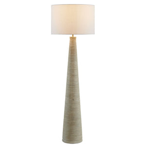 Modway Furniture Saylor Carved Ribbed Wood Floor Lamp with White Drum Shade - Modern Farmhouse Decor for Any Room EEI-7190-WHI-GRY