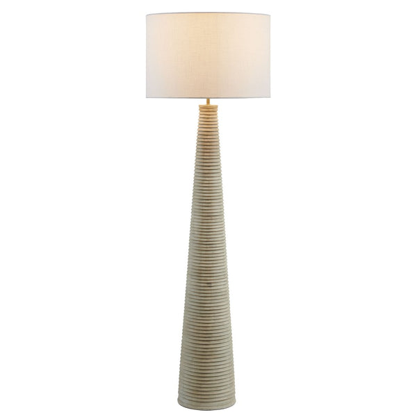 Modway Furniture Saylor Carved Ribbed Wood Floor Lamp with White Drum Shade - Modern Farmhouse Decor for Any Room EEI-7190-WHI-GRY