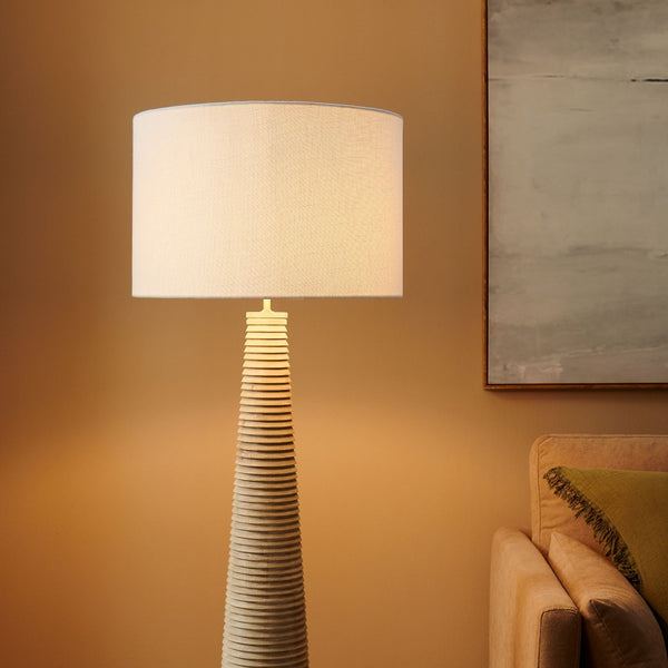 Modway Furniture Saylor Carved Ribbed Wood Floor Lamp with White Drum Shade - Modern Farmhouse Decor for Any Room EEI-7190-WHI-GRY