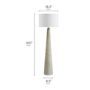 Modway Furniture Saylor Carved Ribbed Wood Floor Lamp with White Drum Shade - Modern Farmhouse Decor for Any Room EEI-7190-WHI-GRY