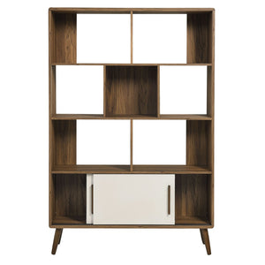 Modway Furniture Transmit 45" Bookcase with Sliding Doors – Stylish Mid-Century Design for Modern Storage Solutions Walnut Linen EEI-7193-WAL-LIN