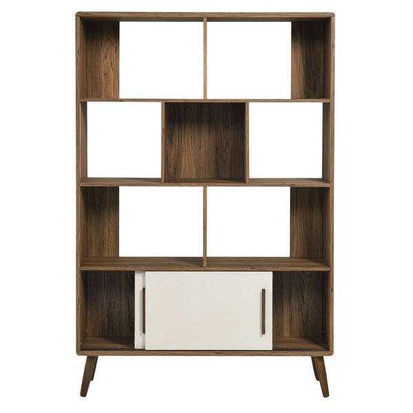 Modway Furniture Transmit 45" Bookcase with Sliding Doors – Stylish Mid-Century Design for Modern Storage Solutions Walnut Linen EEI-7193-WAL-LIN