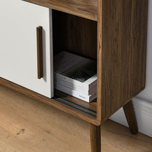Modway Furniture Transmit 45" Bookcase with Sliding Doors – Stylish Mid-Century Design for Modern Storage Solutions Walnut Linen EEI-7193-WAL-LIN