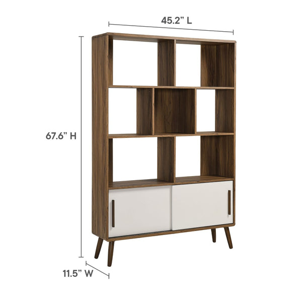 Modway Furniture Transmit 45" Bookcase with Sliding Doors – Stylish Mid-Century Design for Modern Storage Solutions Walnut Linen EEI-7193-WAL-LIN