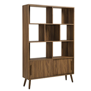 Modway Furniture Transmit 45" Bookcase with Sliding Doors – Stylish Mid-Century Design for Modern Storage Solutions Walnut EEI-7193-WAL