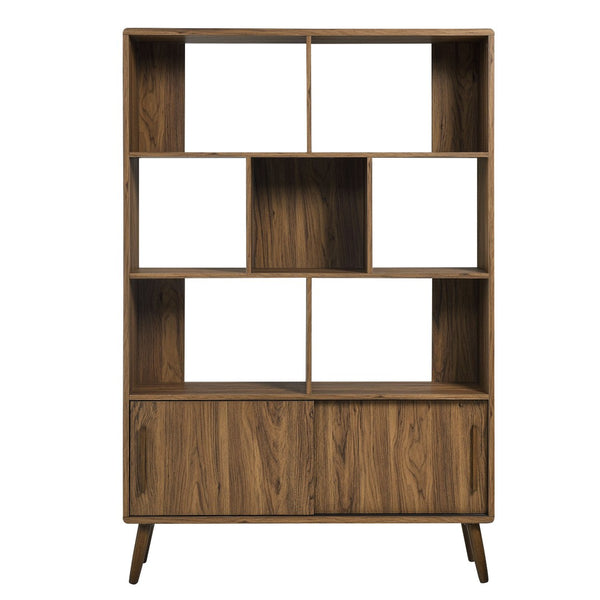 Modway Furniture Transmit 45" Bookcase with Sliding Doors – Stylish Mid-Century Design for Modern Storage Solutions Walnut EEI-7193-WAL