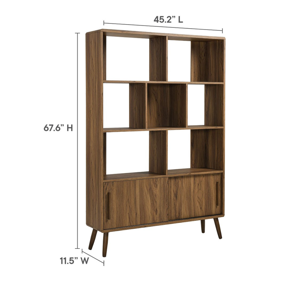 Modway Furniture Transmit 45" Bookcase with Sliding Doors – Stylish Mid-Century Design for Modern Storage Solutions Walnut EEI-7193-WAL