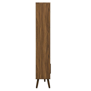 Modway Furniture Transmit 59" Bookcase with Sliding Doors - Stylish Mid-Century Design for Modern Living Spaces Walnut Linen EEI-7194-WAL-LIN