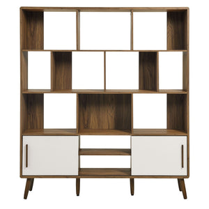 Modway Furniture Transmit 59" Bookcase with Sliding Doors - Stylish Mid-Century Design for Modern Living Spaces Walnut Linen EEI-7194-WAL-LIN