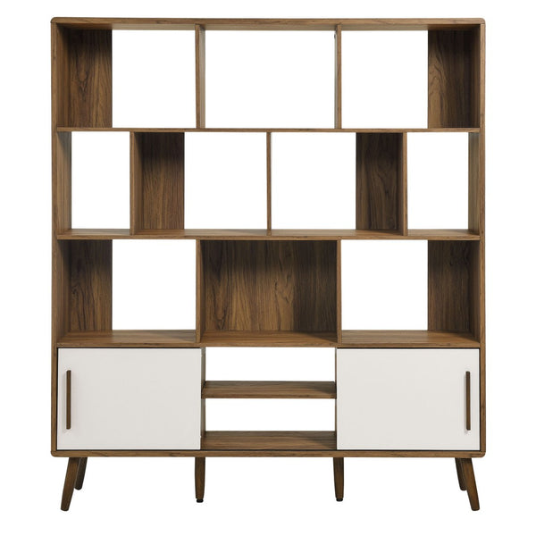 Modway Furniture Transmit 59" Bookcase with Sliding Doors - Stylish Mid-Century Design for Modern Living Spaces Walnut Linen EEI-7194-WAL-LIN
