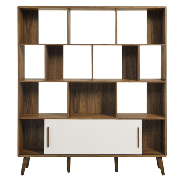 Modway Furniture Transmit 59" Bookcase with Sliding Doors - Stylish Mid-Century Design for Modern Living Spaces Walnut Linen EEI-7194-WAL-LIN