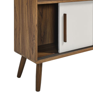 Modway Furniture Transmit 59" Bookcase with Sliding Doors - Stylish Mid-Century Design for Modern Living Spaces Walnut Linen EEI-7194-WAL-LIN