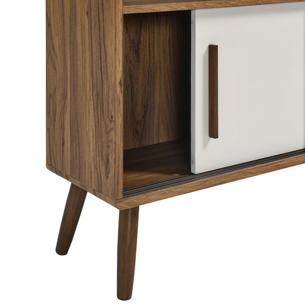 Modway Furniture Transmit 59" Bookcase with Sliding Doors - Stylish Mid-Century Design for Modern Living Spaces Walnut Linen EEI-7194-WAL-LIN