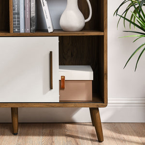 Modway Furniture Transmit 59" Bookcase with Sliding Doors - Stylish Mid-Century Design for Modern Living Spaces Walnut Linen EEI-7194-WAL-LIN