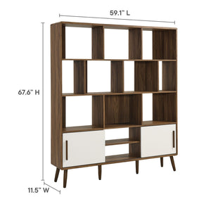 Modway Furniture Transmit 59" Bookcase with Sliding Doors - Stylish Mid-Century Design for Modern Living Spaces Walnut Linen EEI-7194-WAL-LIN