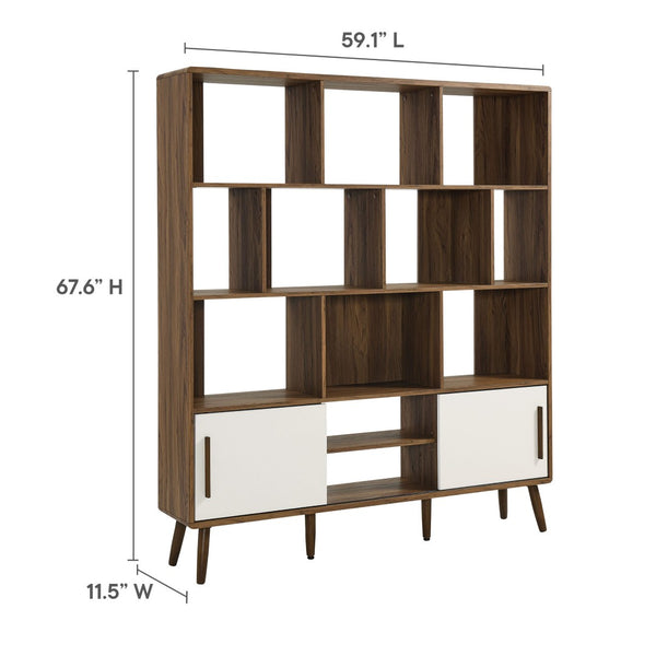 Modway Furniture Transmit 59" Bookcase with Sliding Doors - Stylish Mid-Century Design for Modern Living Spaces Walnut Linen EEI-7194-WAL-LIN