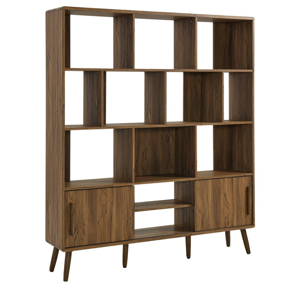 Modway Furniture Transmit 59" Bookcase with Sliding Doors - Stylish Mid-Century Design for Modern Living Spaces Walnut EEI-7194-WAL